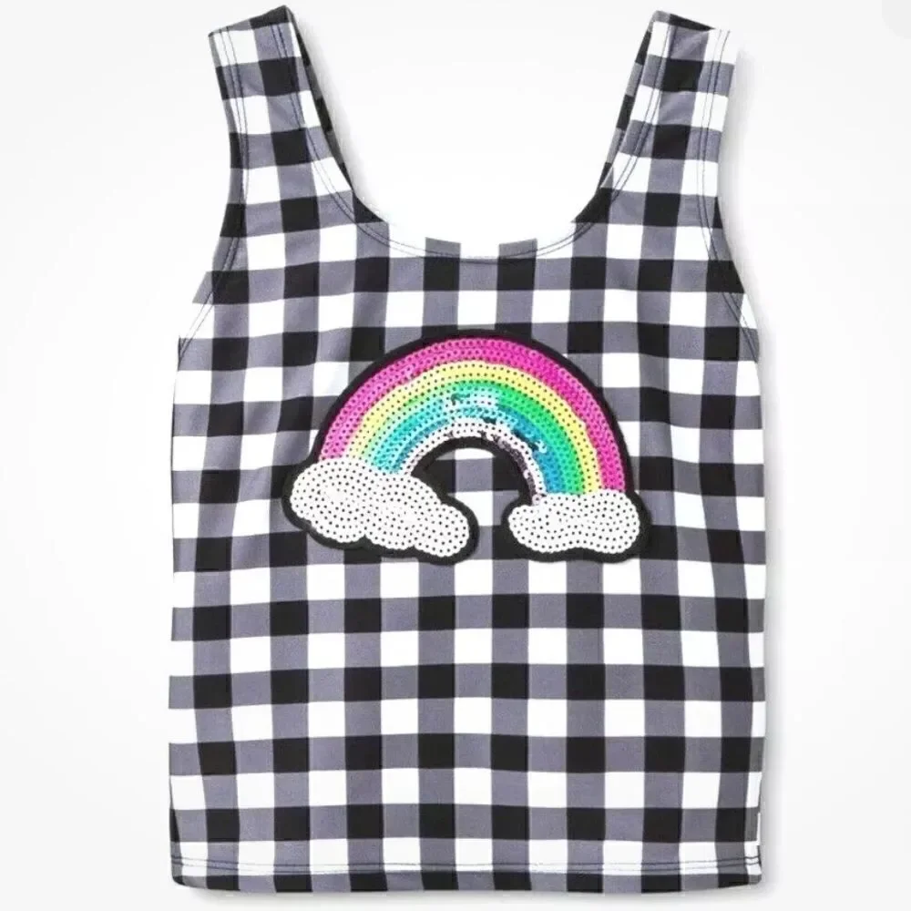 Girls' Rainbow Applique Sequin Tankini Bikini Top - Cat & Jack Black Xs 4-5